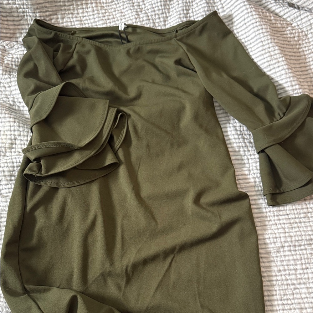 Olive Green Off-Shoulder Maternity Dress